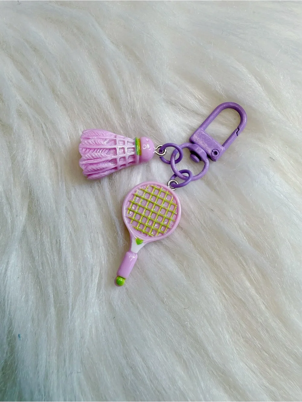 Purple badminton Racket Shuttlecock Keychain bag Charm